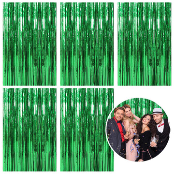 5 Pack Foil Curtain Backdrop Green Metallic Tinsel Foil Fringe Curtains Photo Booth Props for Birthday Wedding