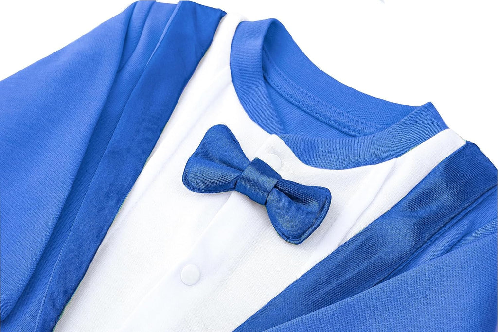 Baby Boy Gentleman Tuxedo Footie Christmas Holiday Outfit with Bow Tie