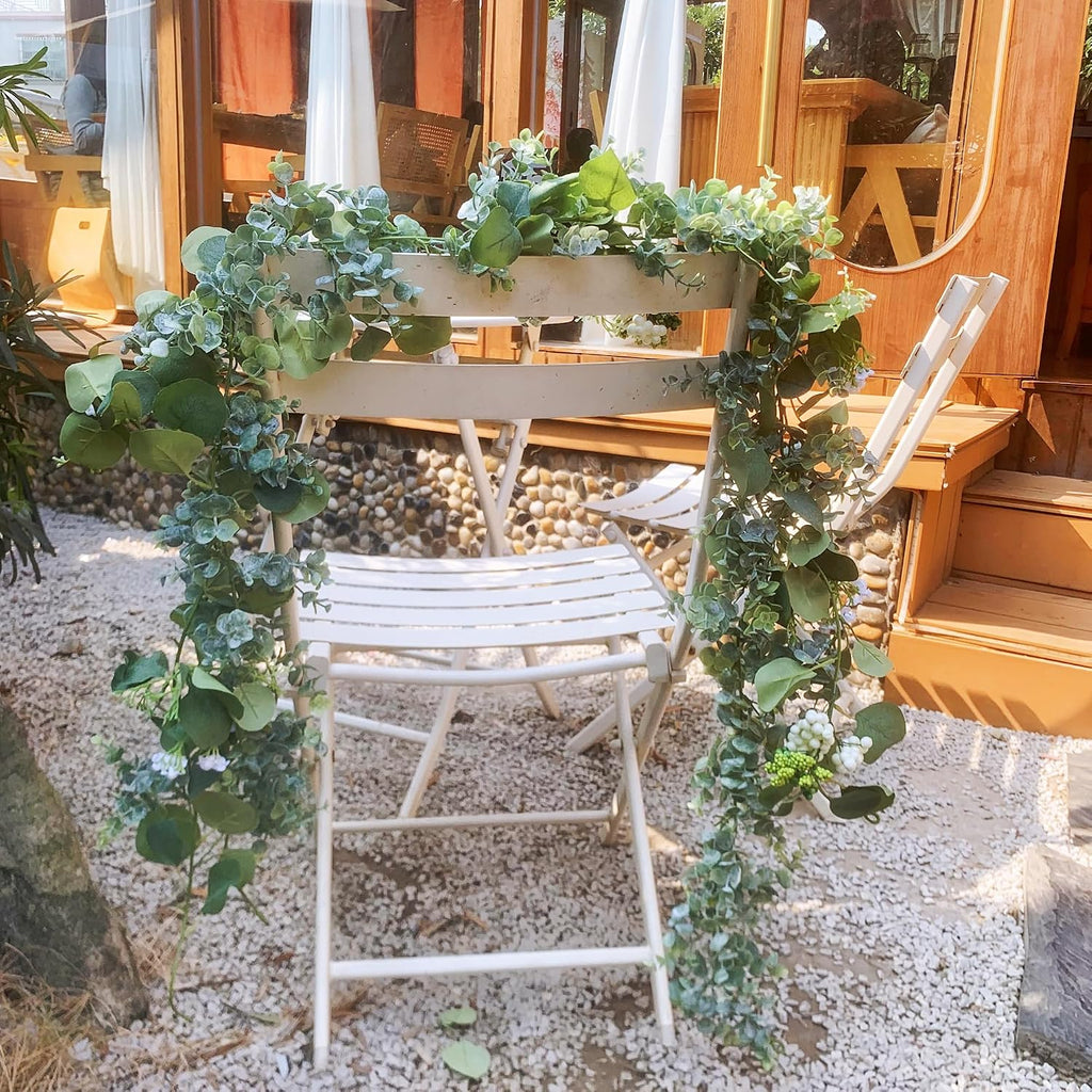 Eucalyptus Garland for Table, 6' Faux Eucalyptus Garland w/Flowers & Seeds