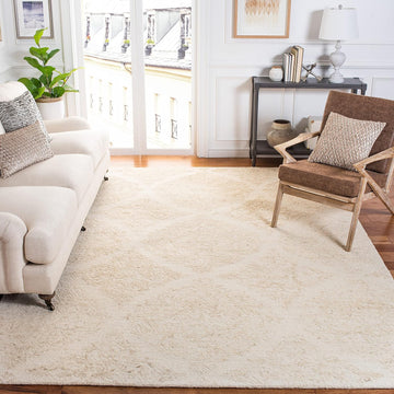 Abstract Area Rug - 10' x 14', Ivory & Beige, Handmade Wool