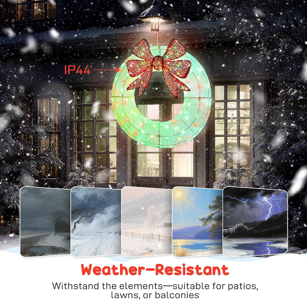 36 Inch Lighted Christmas Wreath Decoration Dual Color LED Light | Metal Wreath, 44 Lighting Modes, Daily Timer