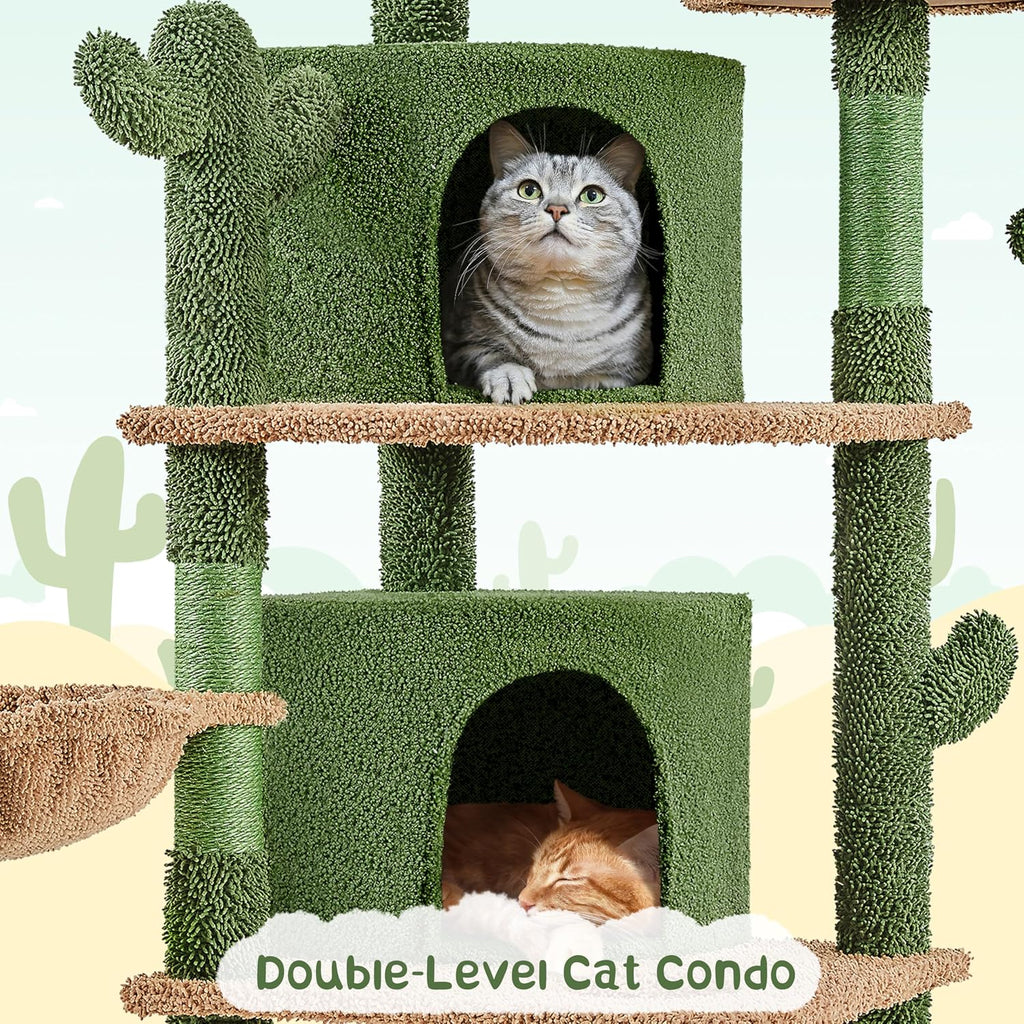 66in Cactus Cat Tree Tower Sturdy for Large Cats