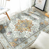 Area Rugs Washable Non-Slip, Floral Vintage Distress Print Pattern Medallion Carpet for Living Room Bedroom