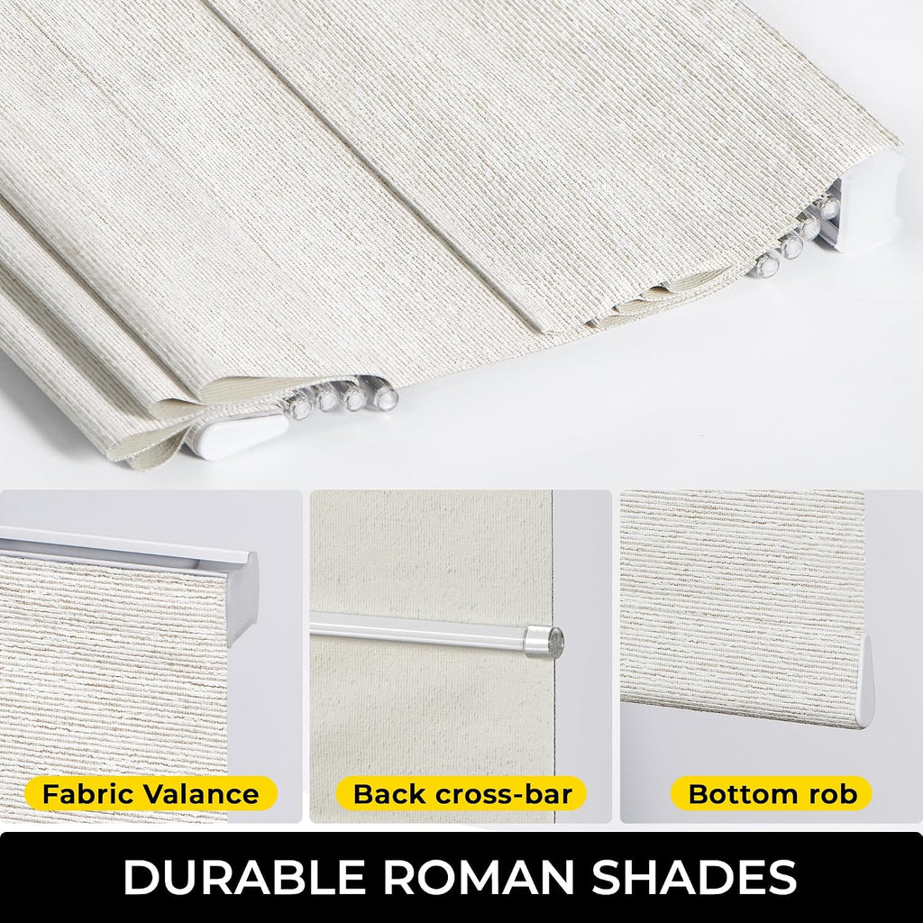 100% Blackout Cordless Roman Shades for Indoor Windows & French Doors, 33 3/4" W × 60" H - Blackout - Beige