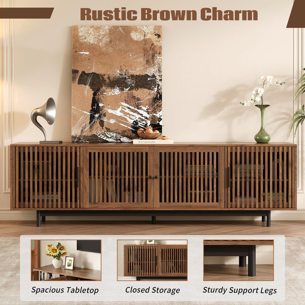 78" Mid-Century TV Stand with Slatted Doors for 75-85 Inch TVs