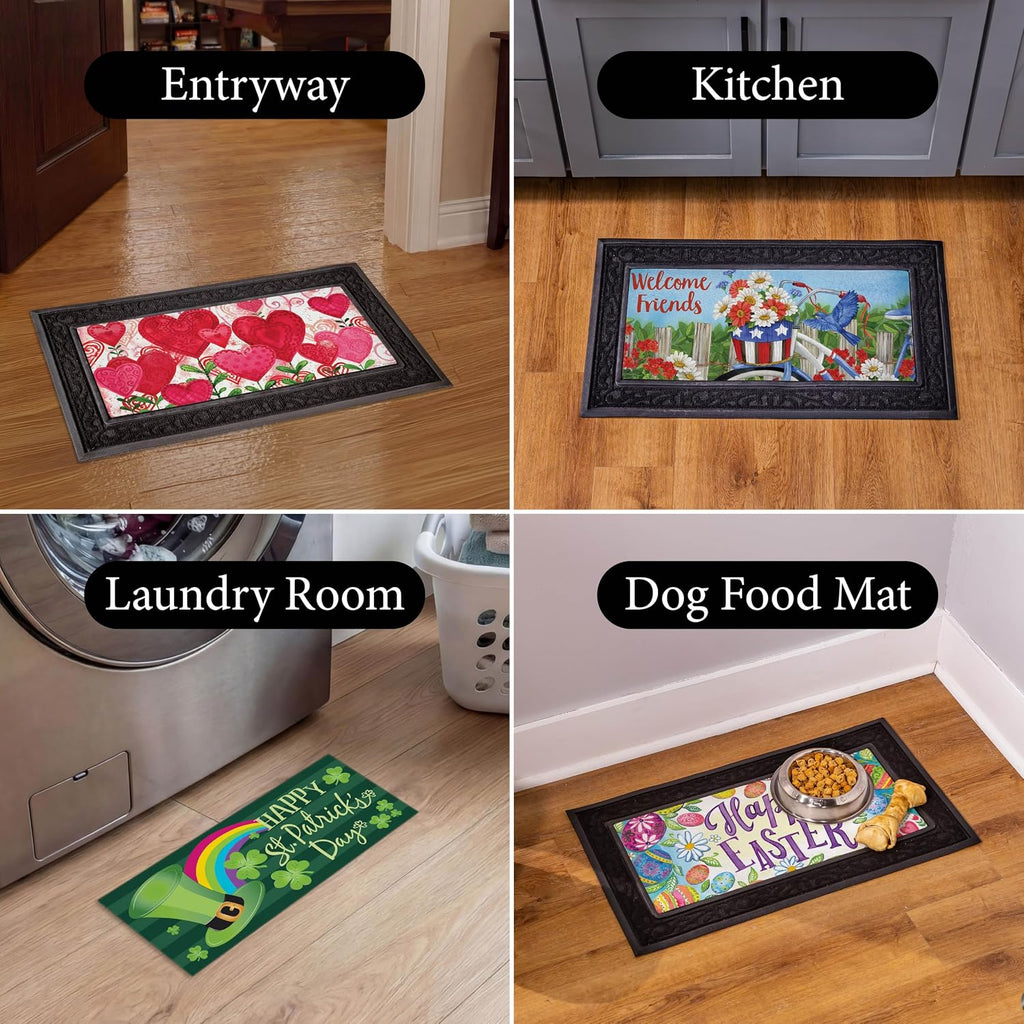 Sassafras Spring Holiday Doormat Insert Bundle & Tray Set of 5, Interchangeable Entrance Door mats Indoor and Outdoor