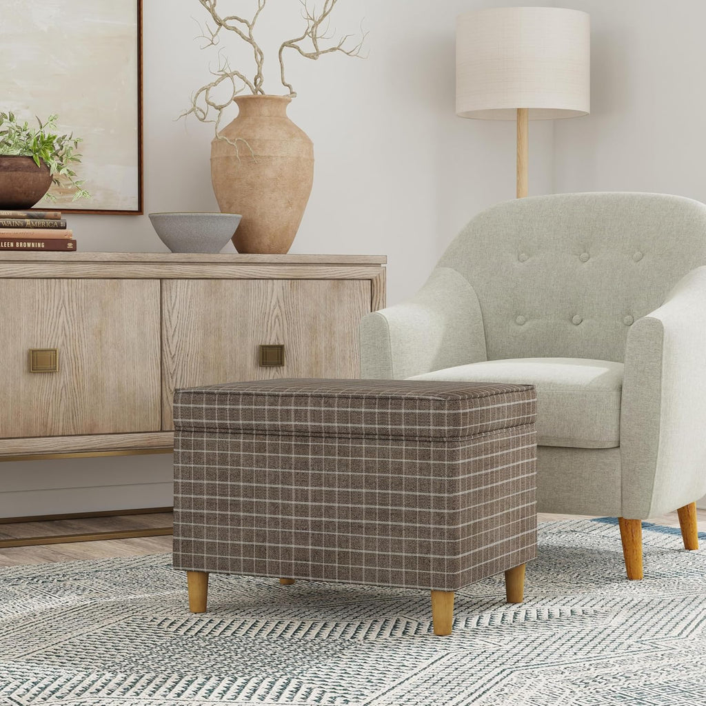 24" Dinah Collection Storage Ottoman - Brown Windowpane Fabric