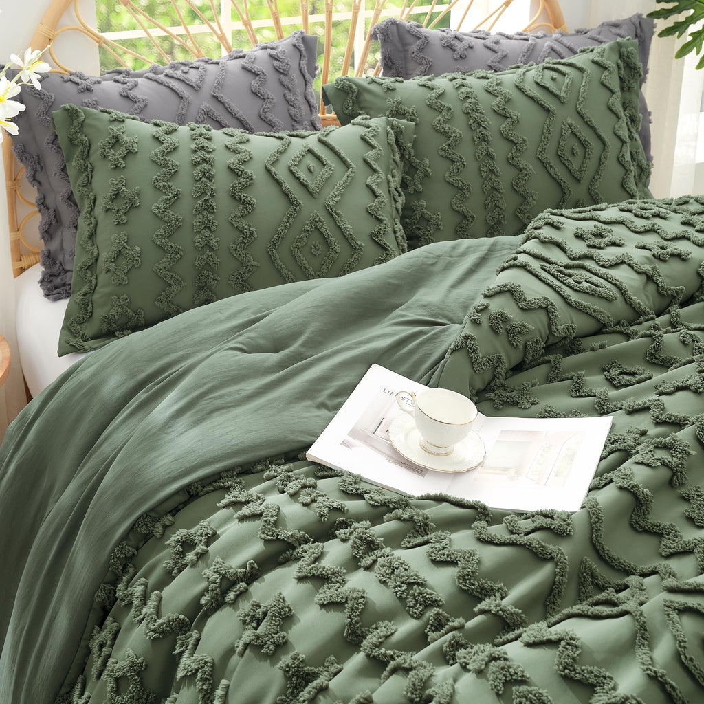 Tufted Boho Comforter Set Queen Size, 3 Pieces Soft Textured Bed Set, Lightweight Breathable Comforter for All