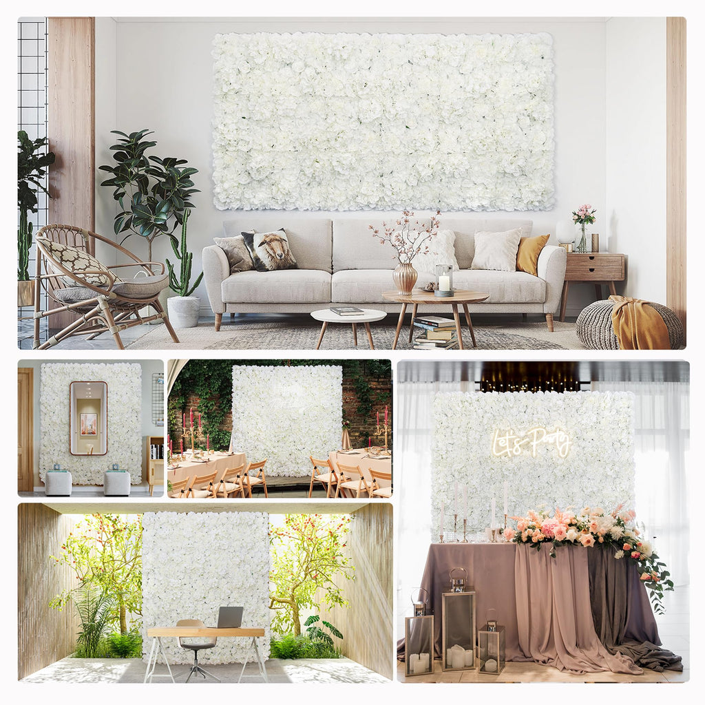 3D Flower Wall Panel 16pcs Artificial Floral Background-White
