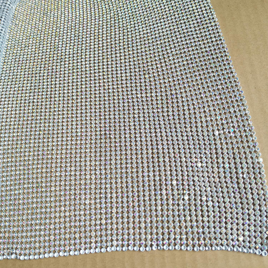 Craft Material Metal Rhinestone mesh Fabric cuttable for Clothing Bag Making Party Decorations (Crystal AB Rhinestone)