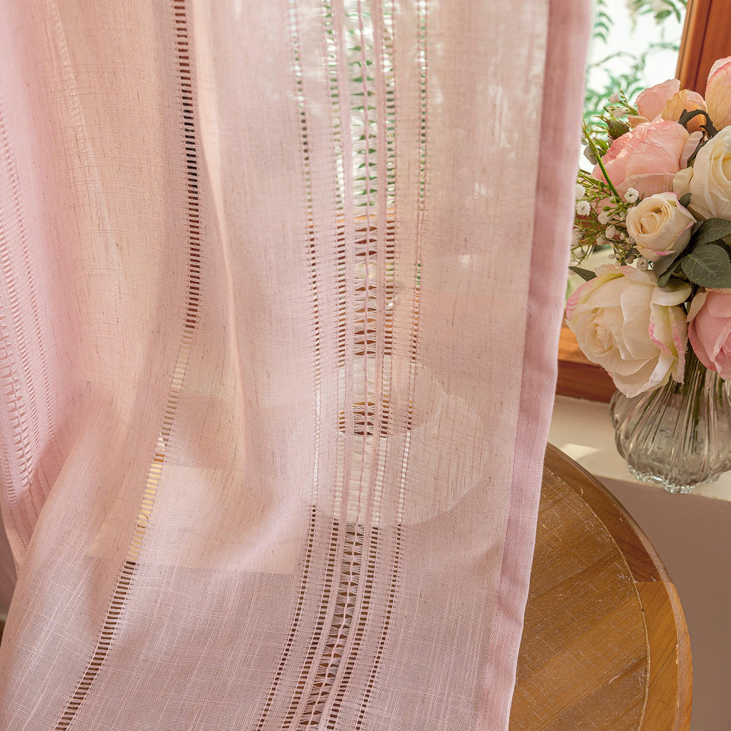 Pink Curtains Semi Sheer Boho Curtain Light Filtering Short Window Treatment Privacy Protect Hollowed-Out Drapes