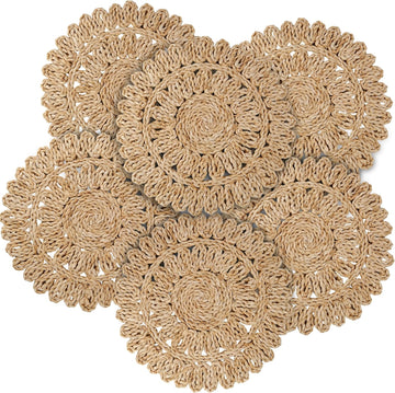 13.8" Corn Husk Woven Round Placemats Set of 6 - Wicker Boho Farmhouse Placemats - Rattan Table Mats for Dining
