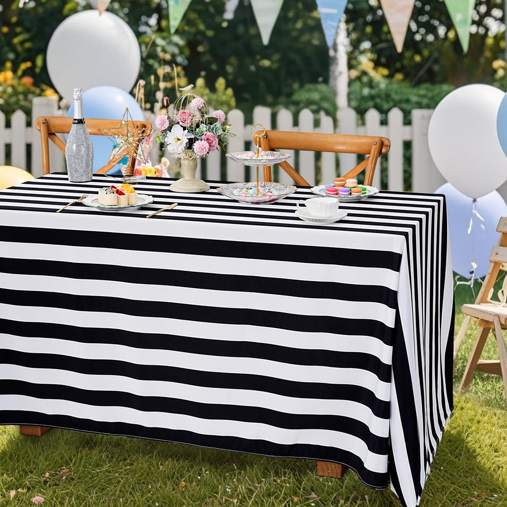 Black and White Striped Rectangle Tablecloth 57x120Inch Holiday Table Decor