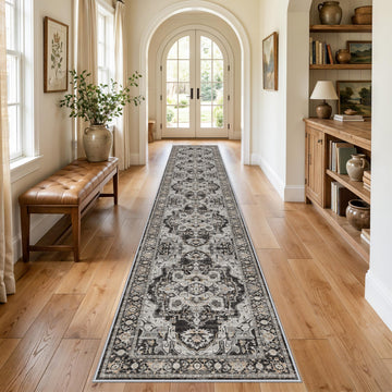 Hallway Washable 2x12 Runner Rug: Indoor Soft Kitchen Rugs Vintage Distressed Non-Slip Backing Thin Carpet Stain