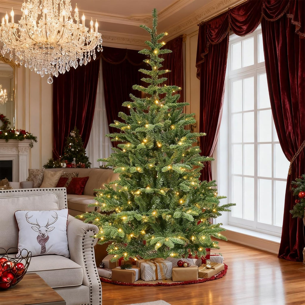 Prelit Artificial Christmas Tree, Premium Douglas Fir Christmas Tree with 1307 Branch Tips & 500 Warm White