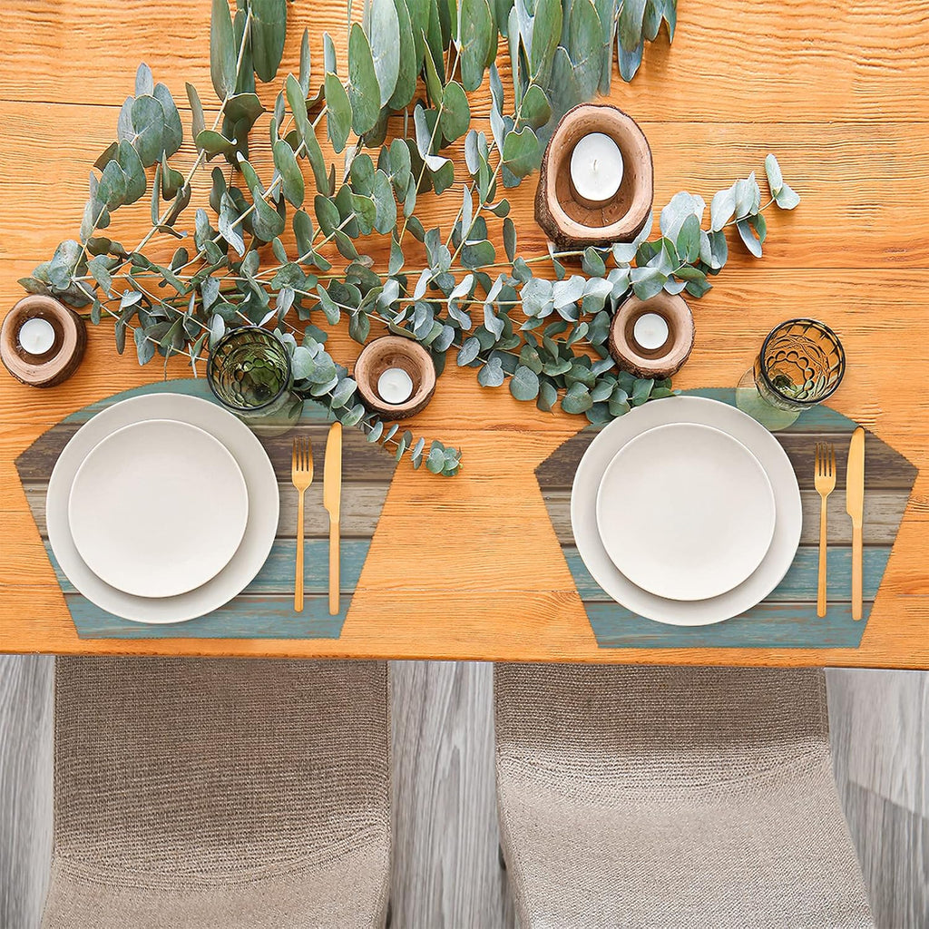 Placemats for Round Tables Retro Rustic Wood Texture 4 Wedge Table mats 1 Round Table mats Washable Heat - Set of 5