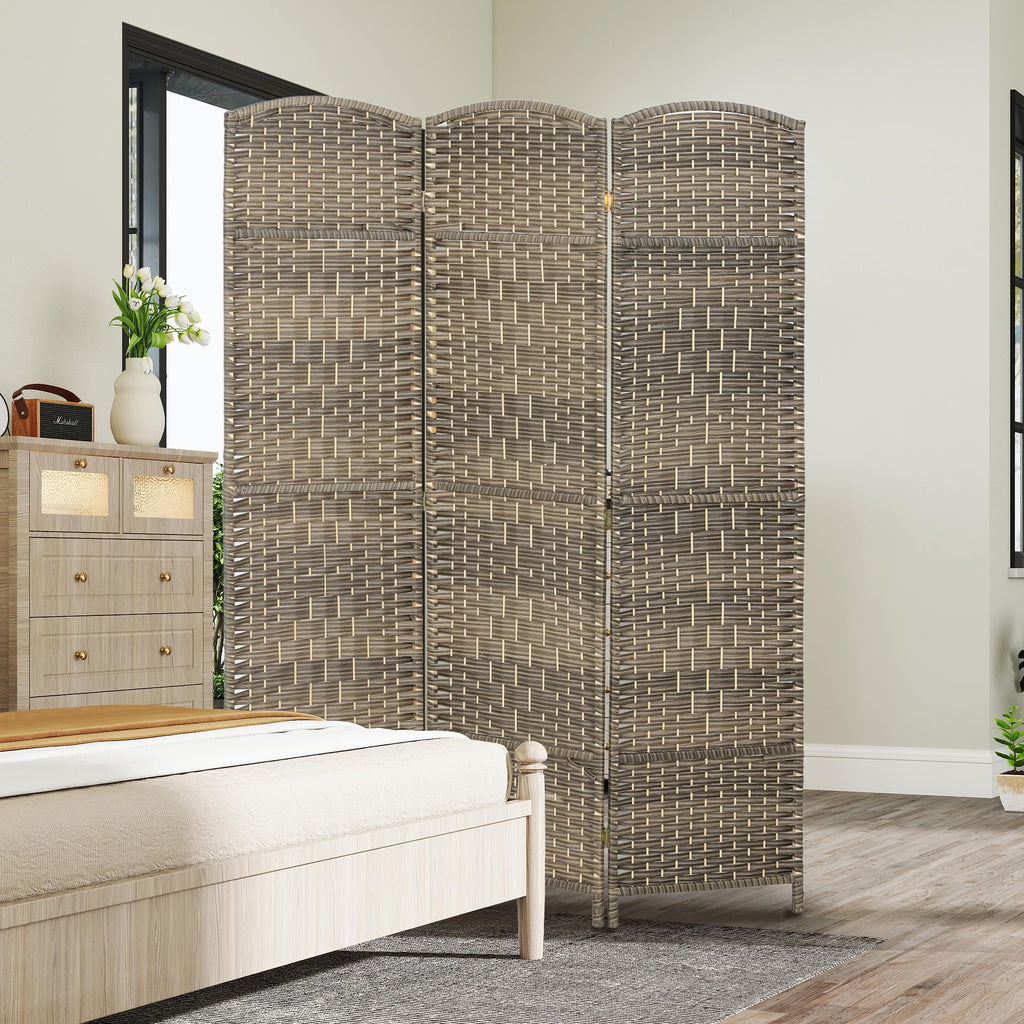 3 Panel Room Divider 6 Ft Privacy Screen Hand-Woven Dark Rustic Oak