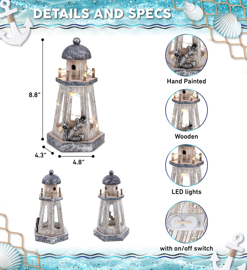 Silver Sea Nautical Outdoor Lantern Lighthouse with LED Lights