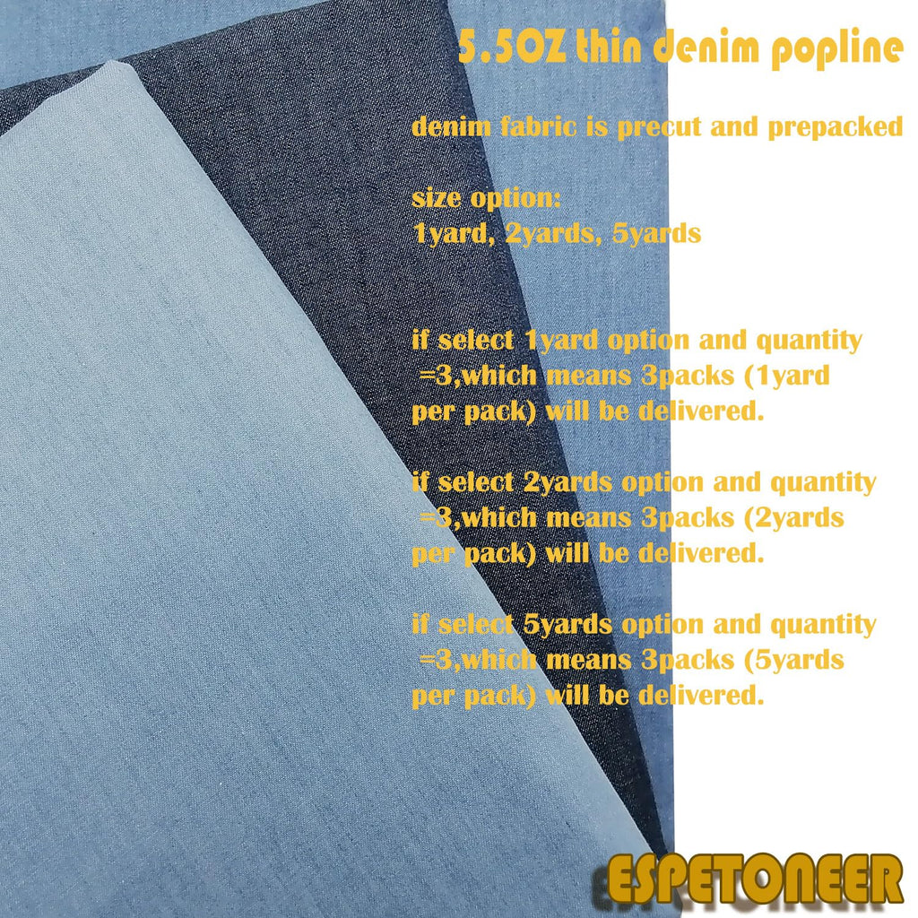 5.5OZ Denim Thin Poplin By The Yard 57" Wide Indigo 2yards