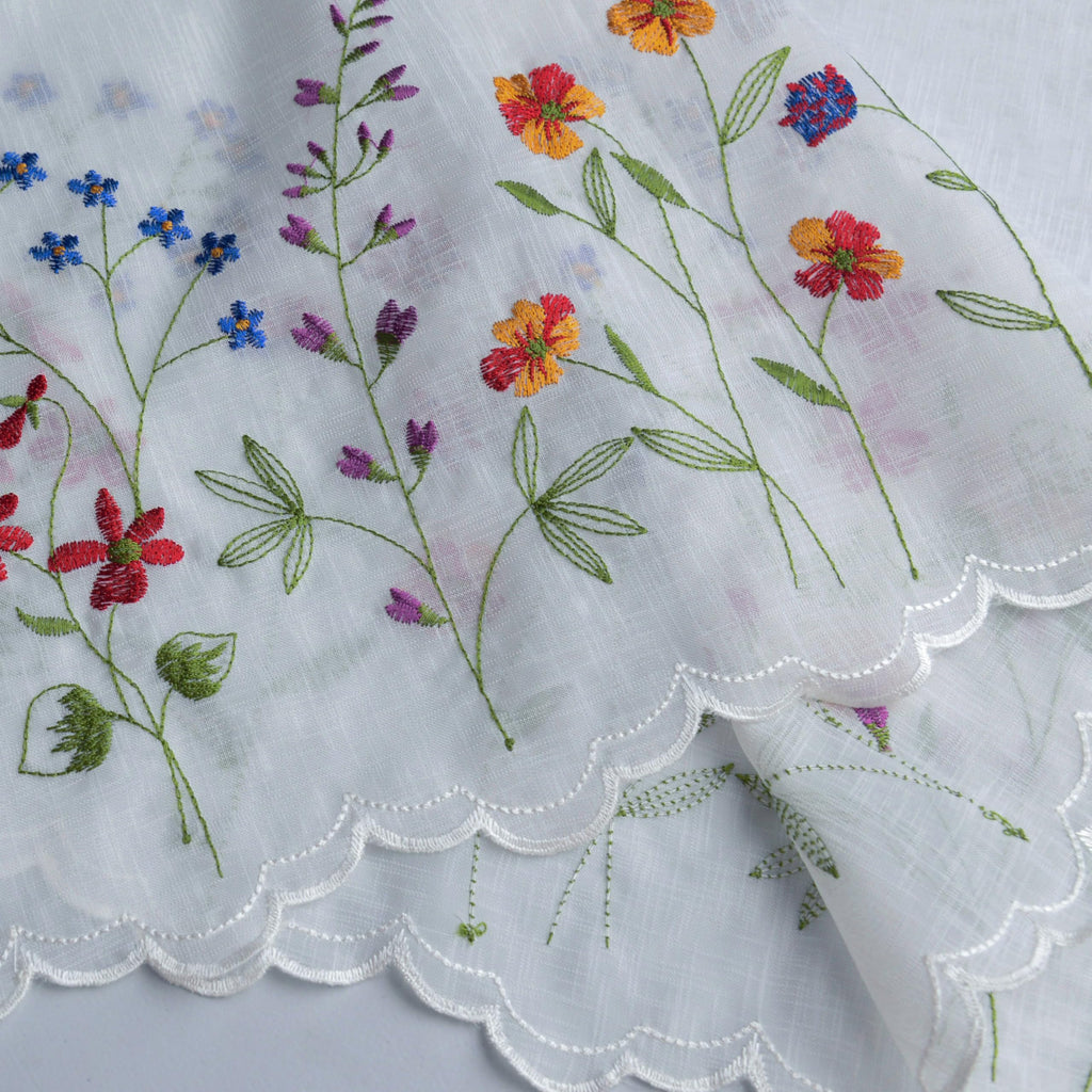 027 2 Pack Floral Embroidery Pastoral Style Valance, White Sheer Flowers Valances, Window Treatment, W50XL16 inch