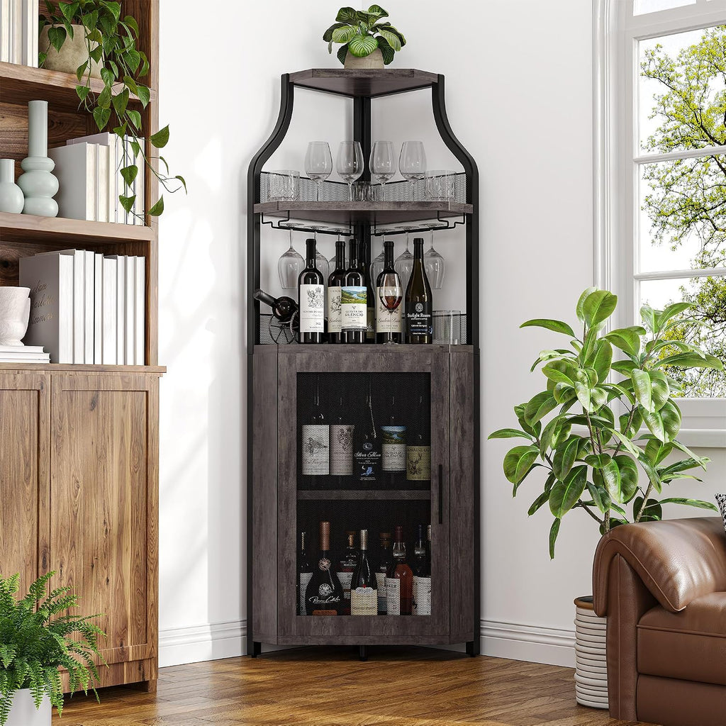 Corner Bar Cabinet Modern Wine Cabinet with Wine Rack & Glass Holder 5-Tier Bar Wine Home Bar Liquor Storage Cabinet