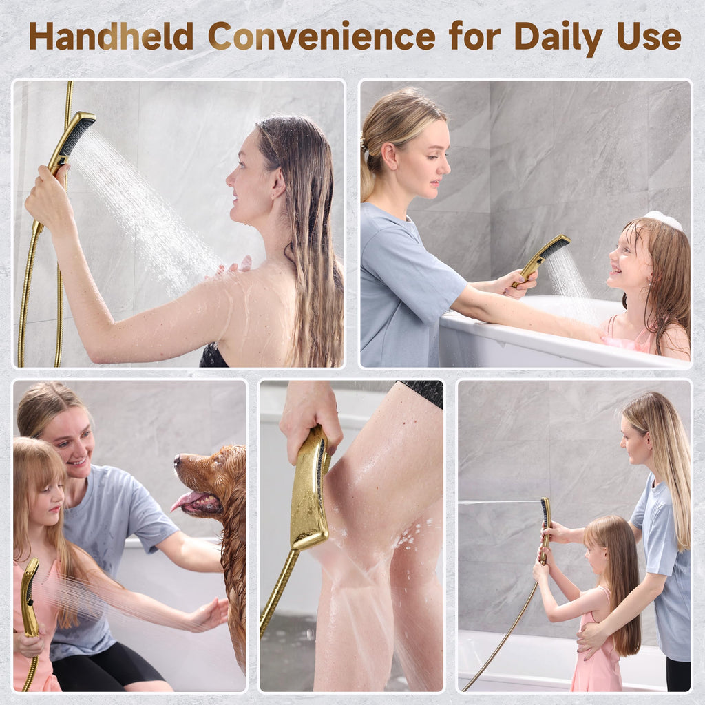Dual Shower Head with Handheld, High Pressure Rainfall Shower Head Combo, 60-Inch Stainless Steel Hose, Brushed Gold
