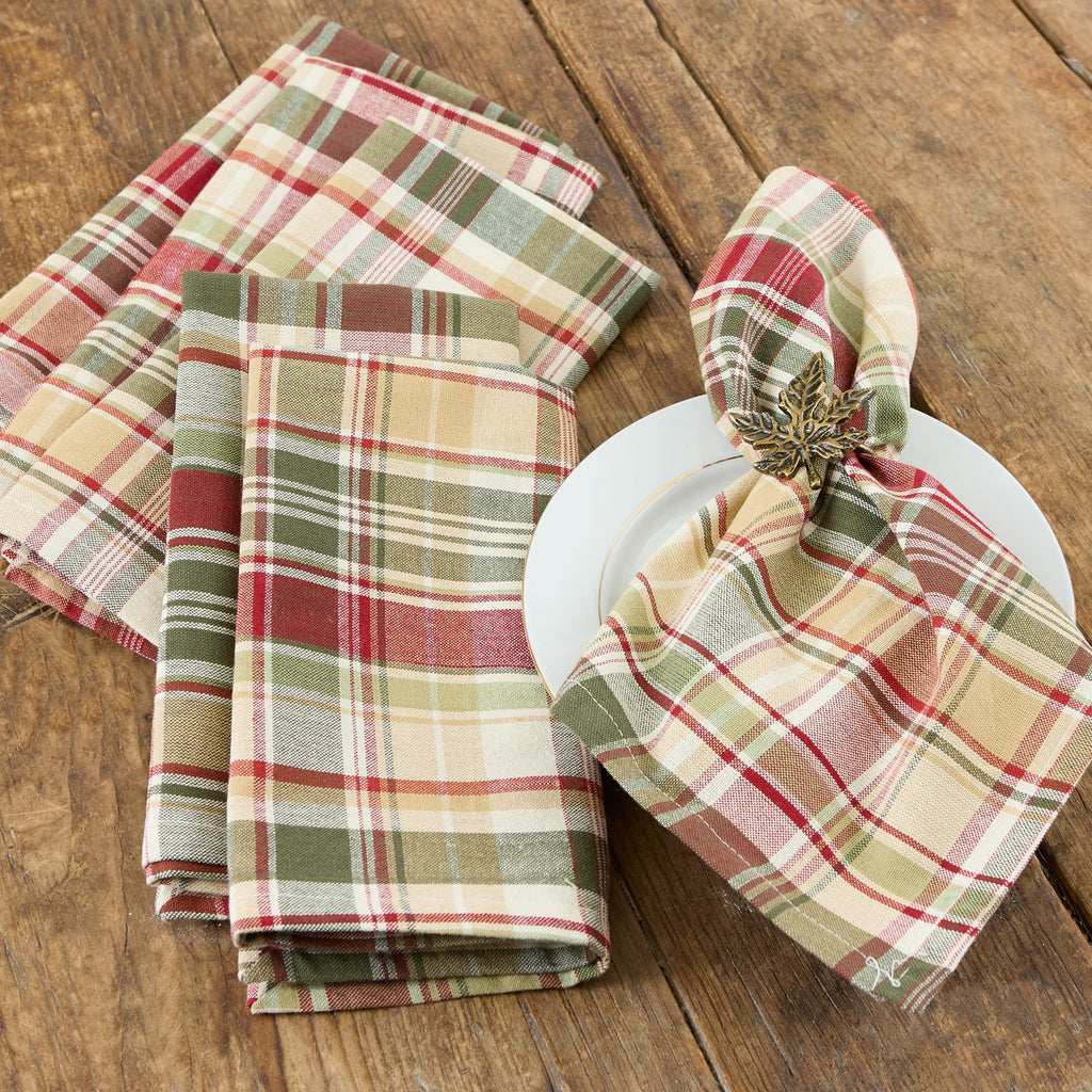 Give Thanks Plaid Fall Table Decor, Autumn & Thanksgiving Tabletop Linens, Square Napkin Set, 20x20