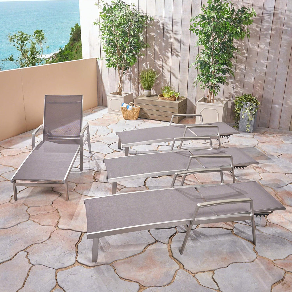 Outdoor Mesh and Aluminum Chaise Lounge (Set of 4), Gray