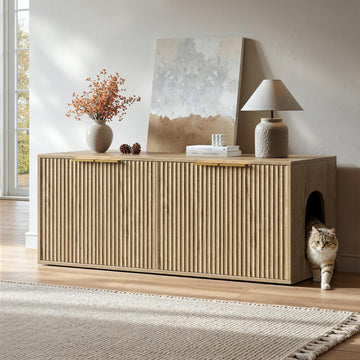 47.2" Oak Litter Box Enclosure Furniture for 2 Cats