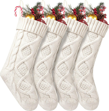 Christmas Stockings 18 Inches Large Size Cable Knitted Stocking Gifts & Decorations for Family Holiday Xmas - Set of 4