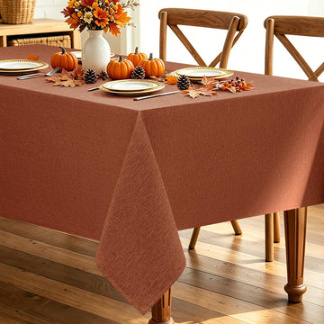 Fall Linen Textured Tablecloth Rectangular Burnt Orange, 60"x144"