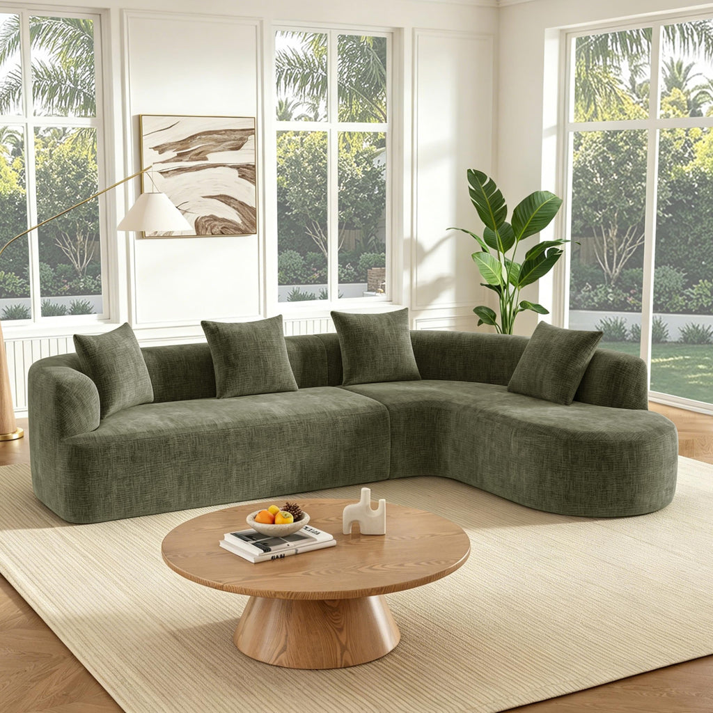 116.5 Inch Boneless Curved Cloud Sectional, Oversized L Shaped 4 Seater Chenille Modular Couch with High Resilience