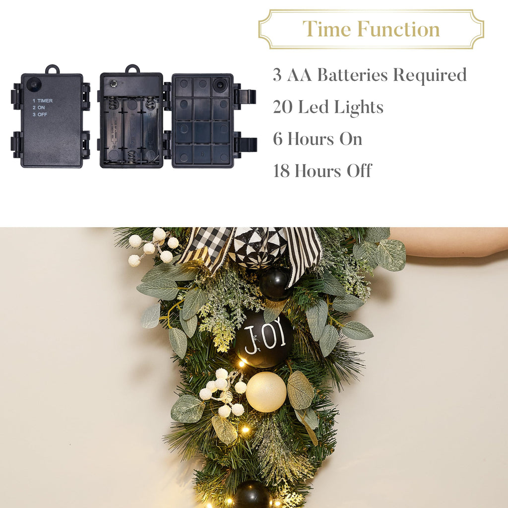 24'' Christmas Teardrop Swag Outdoor Decoration Black White