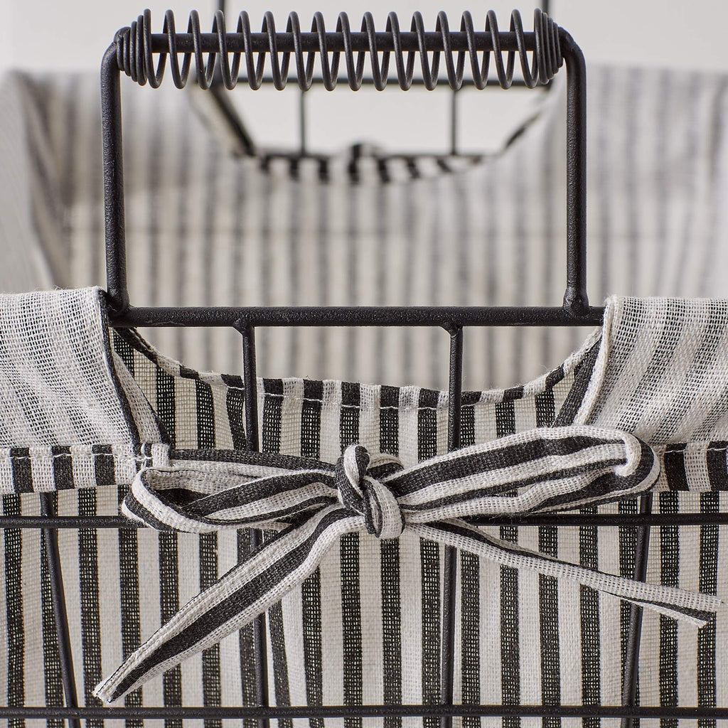 Metal Farmhouse Lined Basket, Contemporary Storage Container, Ticking Stripe, Assorted