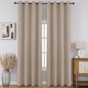 100% Blackout Curtains 2 Panels Set, Faux Linen Room Darkening Long Drapes With Grommet, Thermal