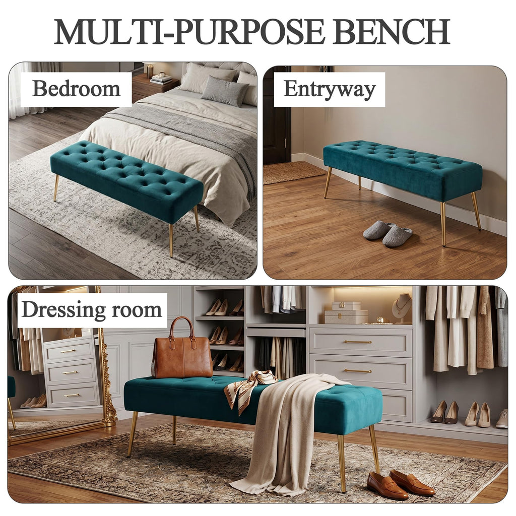 Modern Velvet Bench Ottoman, Upholstered Bedroom Benches