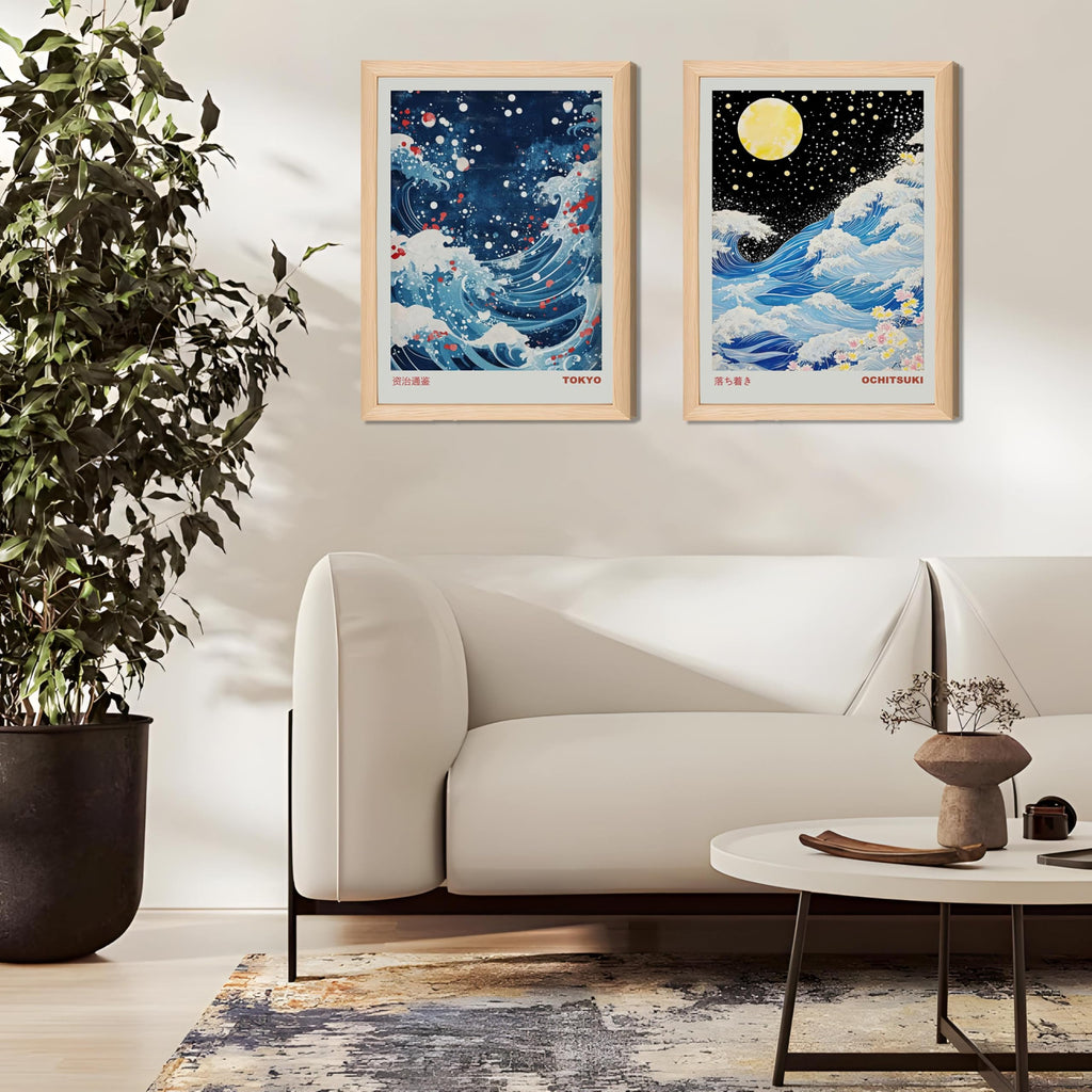 Framed Japanese Great Wave Wall Art Sakura Ocean Ukiyo-e Canvas Print