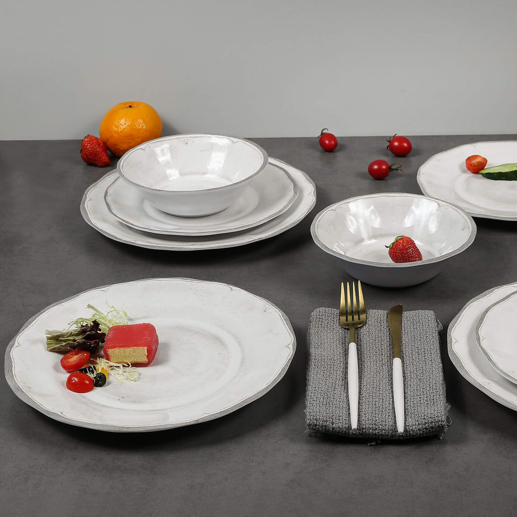 Melamine Dishes Dinnerware Sets - 12pcs Melamine Plate and Bowl Set White