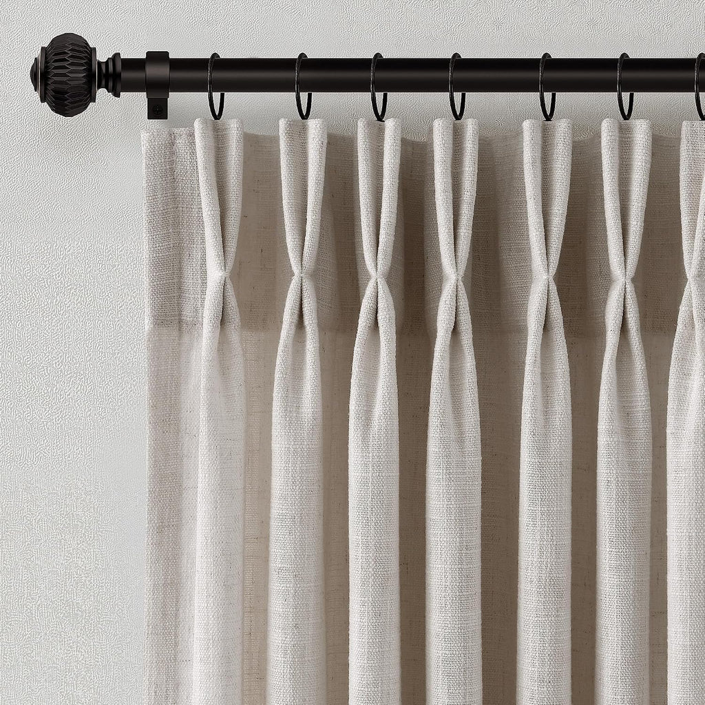 Pinch Pleated Linen Curtains 90 Inches Long 2 Panels for Living Room Bedroom Light Filtering Curtain Memory Shape