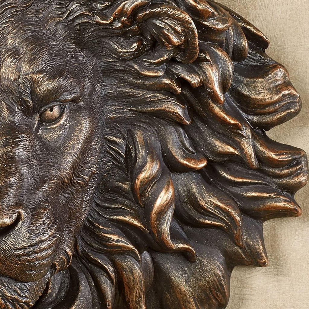Power and Presence Lion Head Wall Sculpture, Aged Bronze