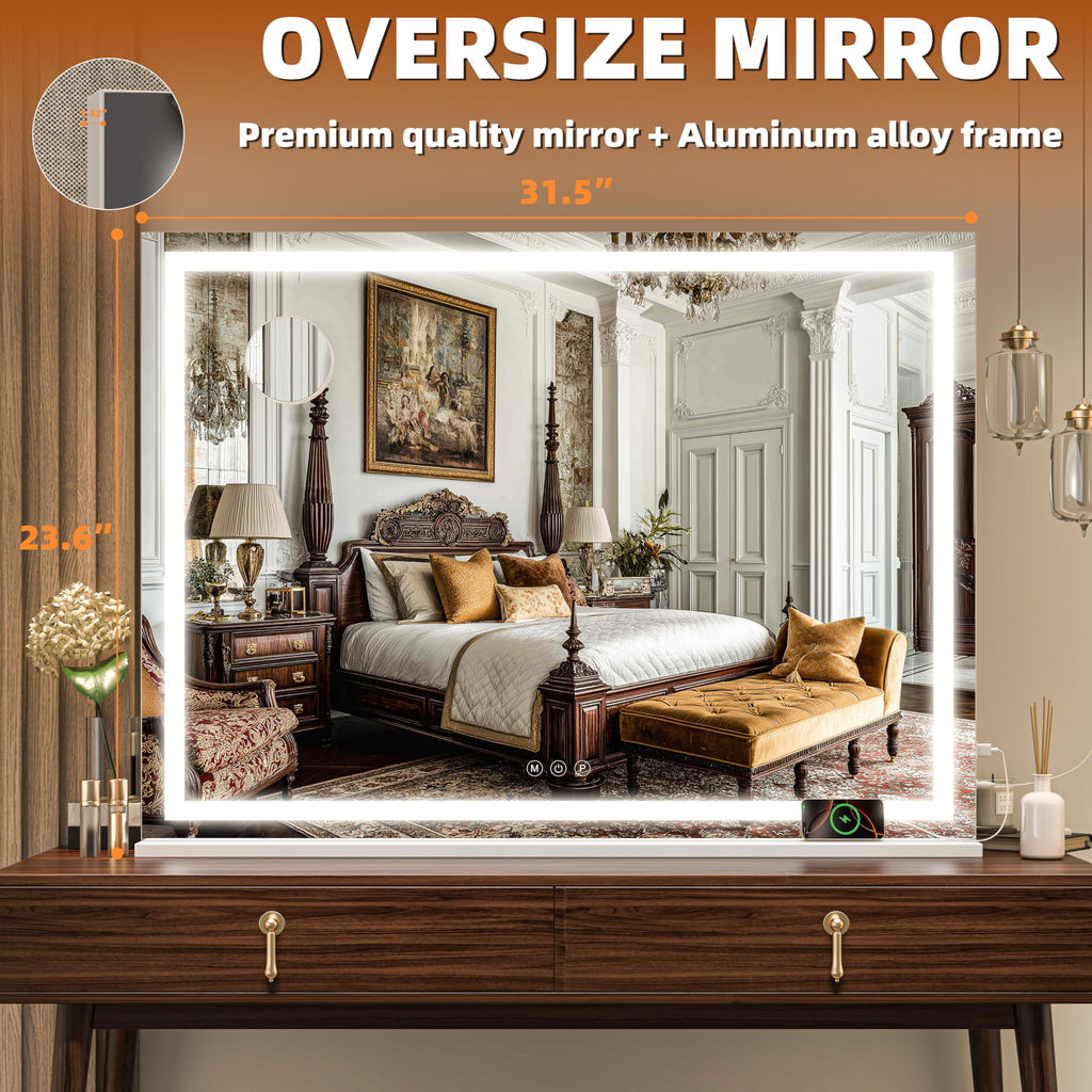 Vanity Mirror with Lights, 32" x 24" LED Makeup Mirror, Lighted Makeup Mirror with Dimmable 3 Modes, Touch Screen