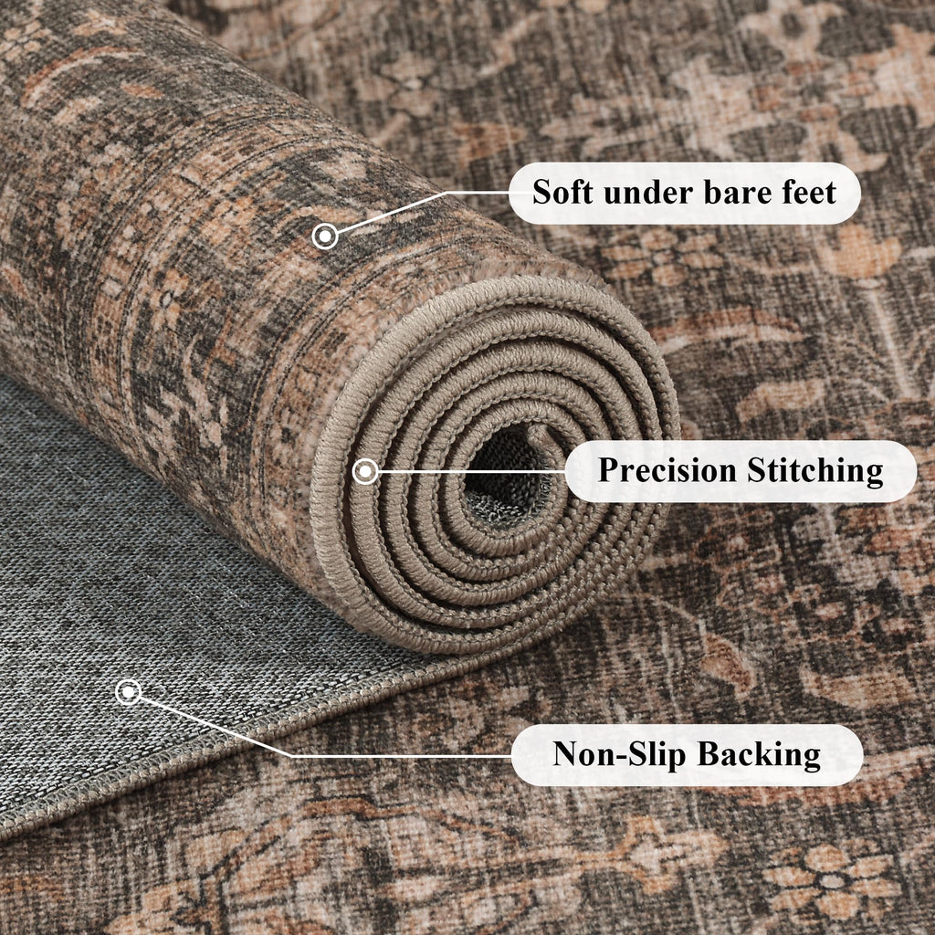 2'6"x8' Brown Vintage Boho Runner Rug Washable Non Slip Hallway Rug