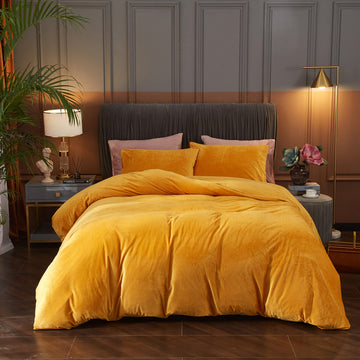 Velvet Duvet Cover Set 3 Pieces Gold Luxury Flannel