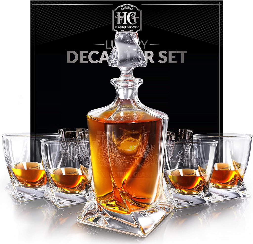 Whiskey Decanter Set for Men with 4 Drinking Glasses for Cognac, Bourbon, Rum, Scotch, Liquor Decanter Sets House