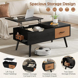 Lift Top Coffee Table, Wooden Small Center Tables with Large Storage Shelf Drawer and Hidden Compartment Modern, Black