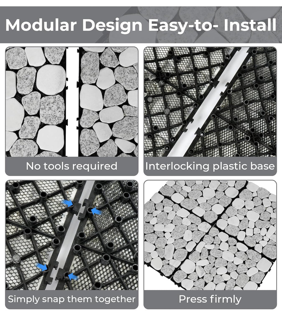 4PCS Natural Stone Decking Tiles, 11.8"x11.8" Outdoor & Indoor DIY Interlocking Flooring, Marble Stepping Stones