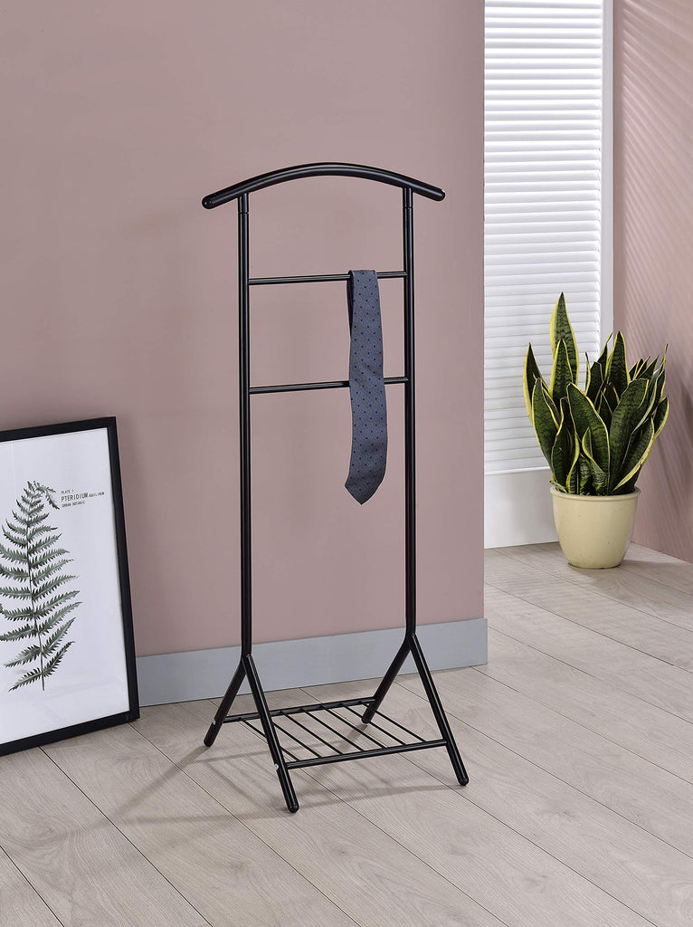 Metal Suit Valet Stand with Shoe Shelf & Hanger, Black