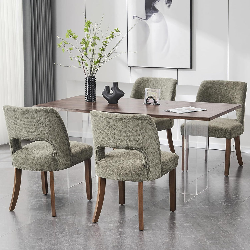 Wooden Dining Chairs Set of 4, Modern Fabric Upholstered Dining Room Chair Kitchen Chairs, Farmhouse Dinner Chair for
