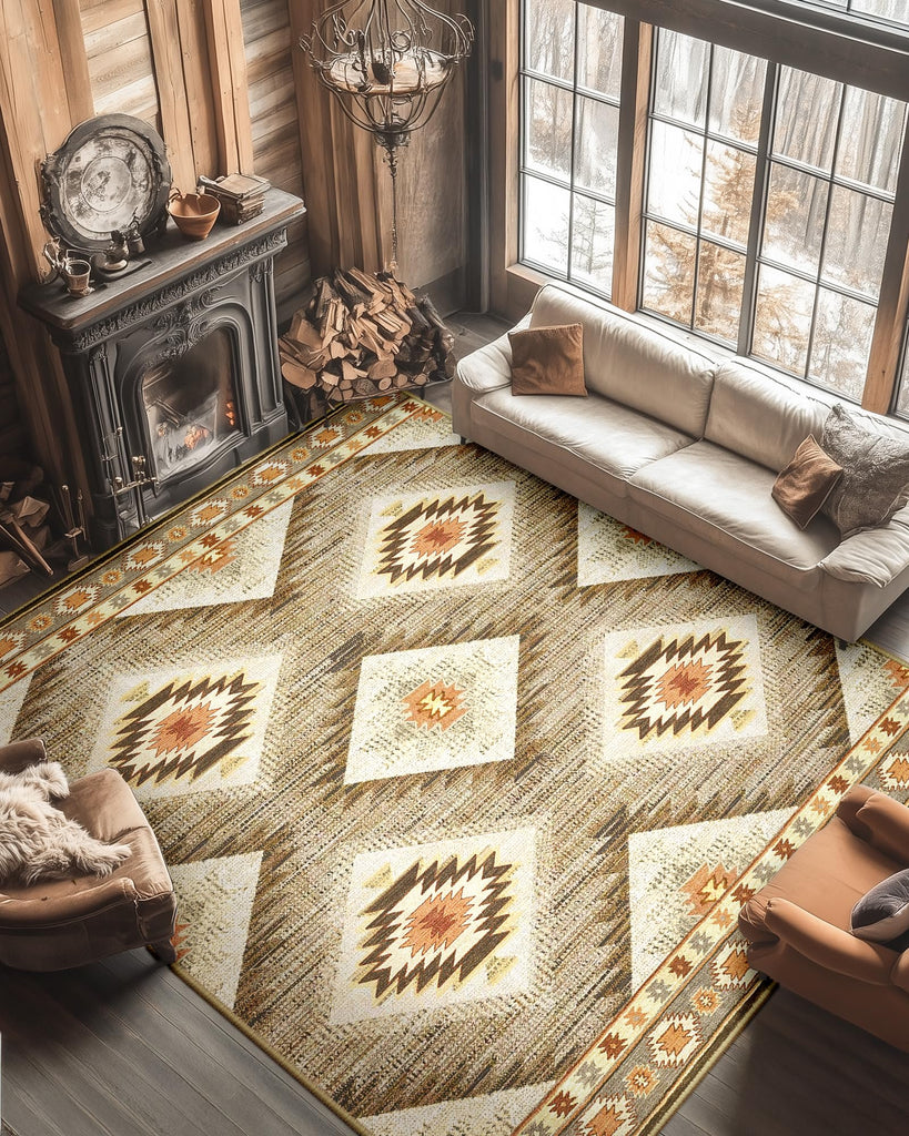 10'x14' Washable Area Rug Bedroom Cream/Camel