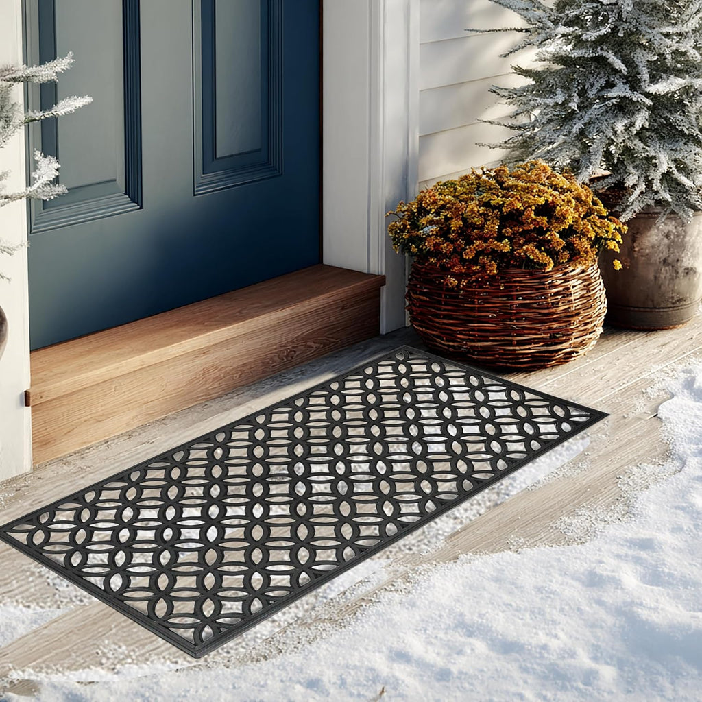 17x39 Inch Rubber Doormat - 2 Pack Lattice Links All-Weather Mat | Large Heavy Duty Indoor Outdoor Non Slip Front